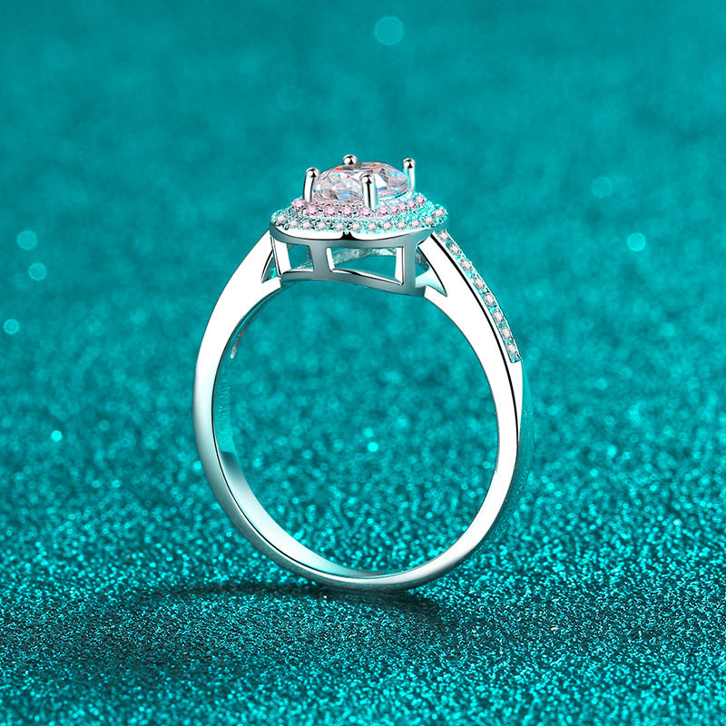 White and Pink Moissanite Oval Ring