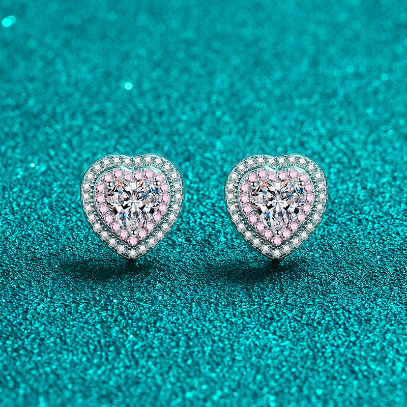 White and Pink Moissanite Heart Shaped Earrings