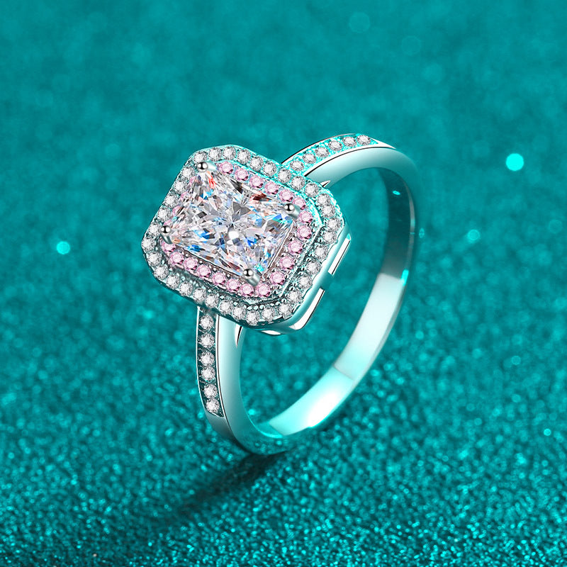 1 Carat White and Pink Moissanite Radiant Cut Ring