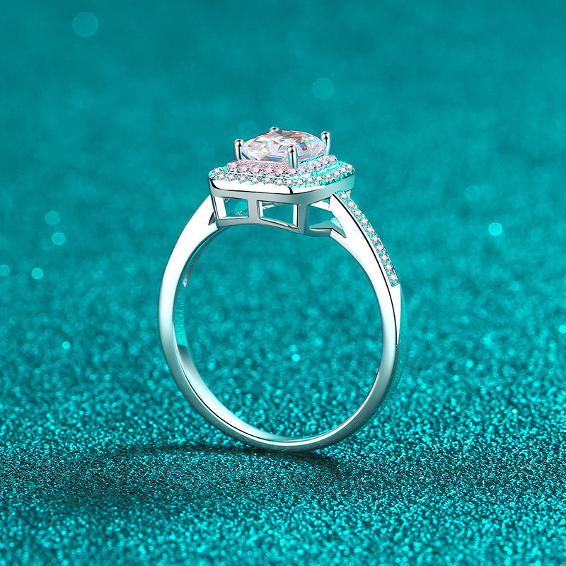 1 Carat White and Pink Moissanite Radiant Cut Ring