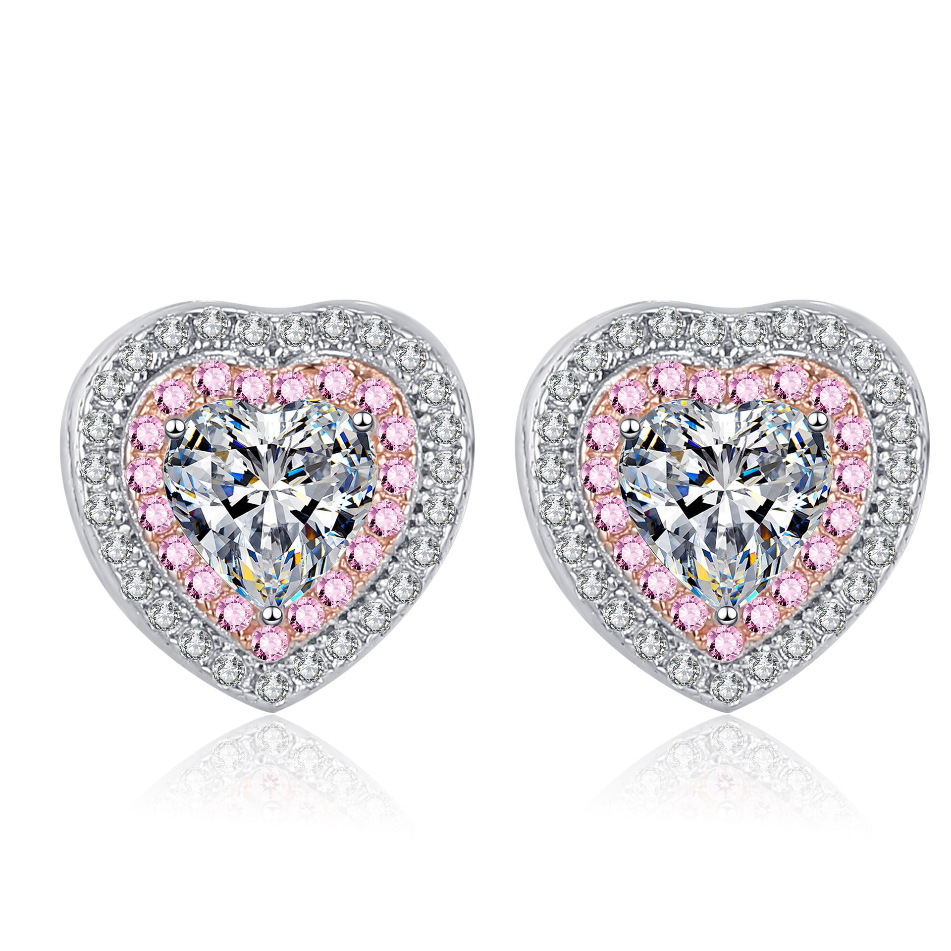 White and Pink Moissanite Heart Shaped Earrings