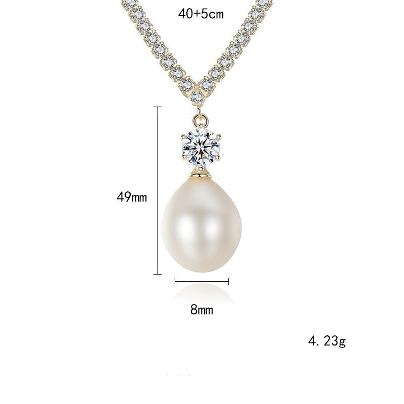 Bridal Pearl Necklace with Small Diamonds - HERS