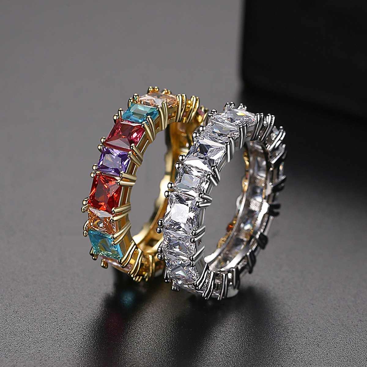 Rainbow Color Zircon Couple Ring - HER'S