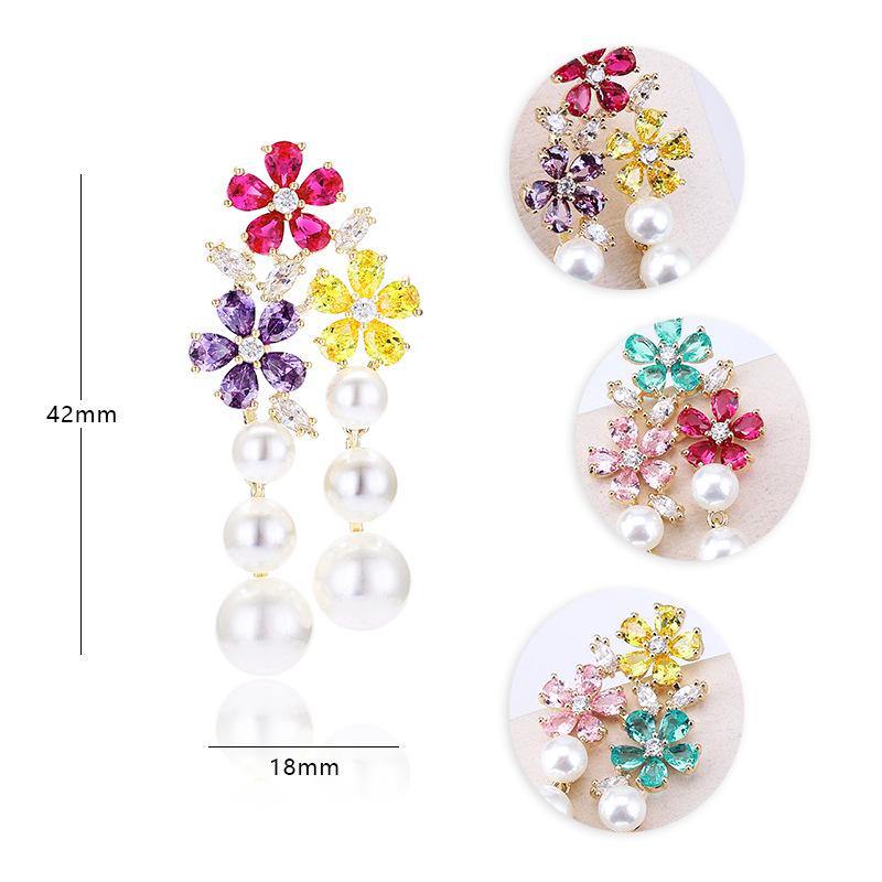 Color Flower Pearl Earrings - HERS