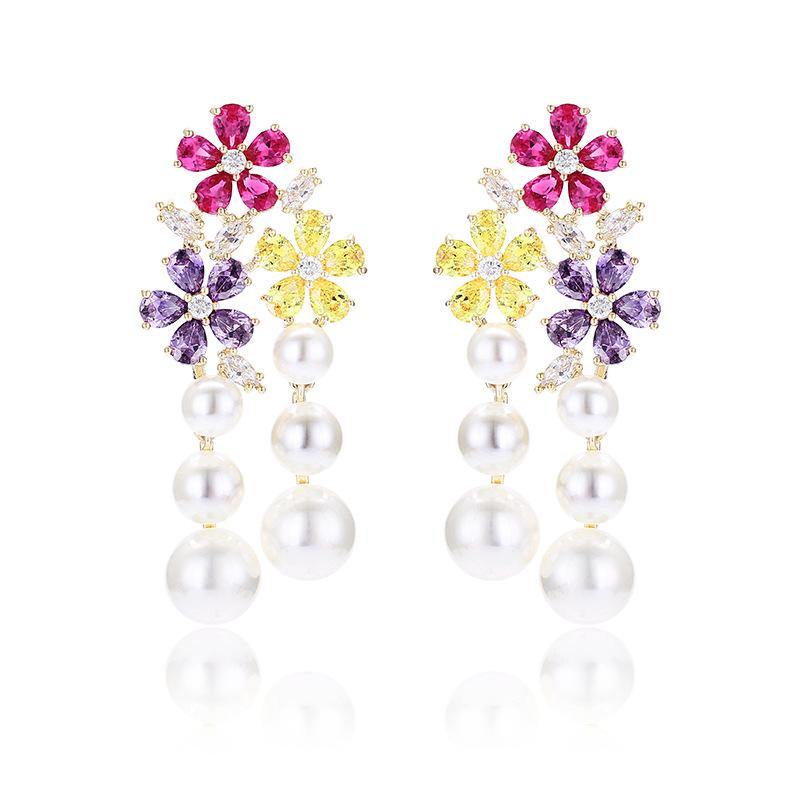 Color Flower Pearl Earrings - HERS