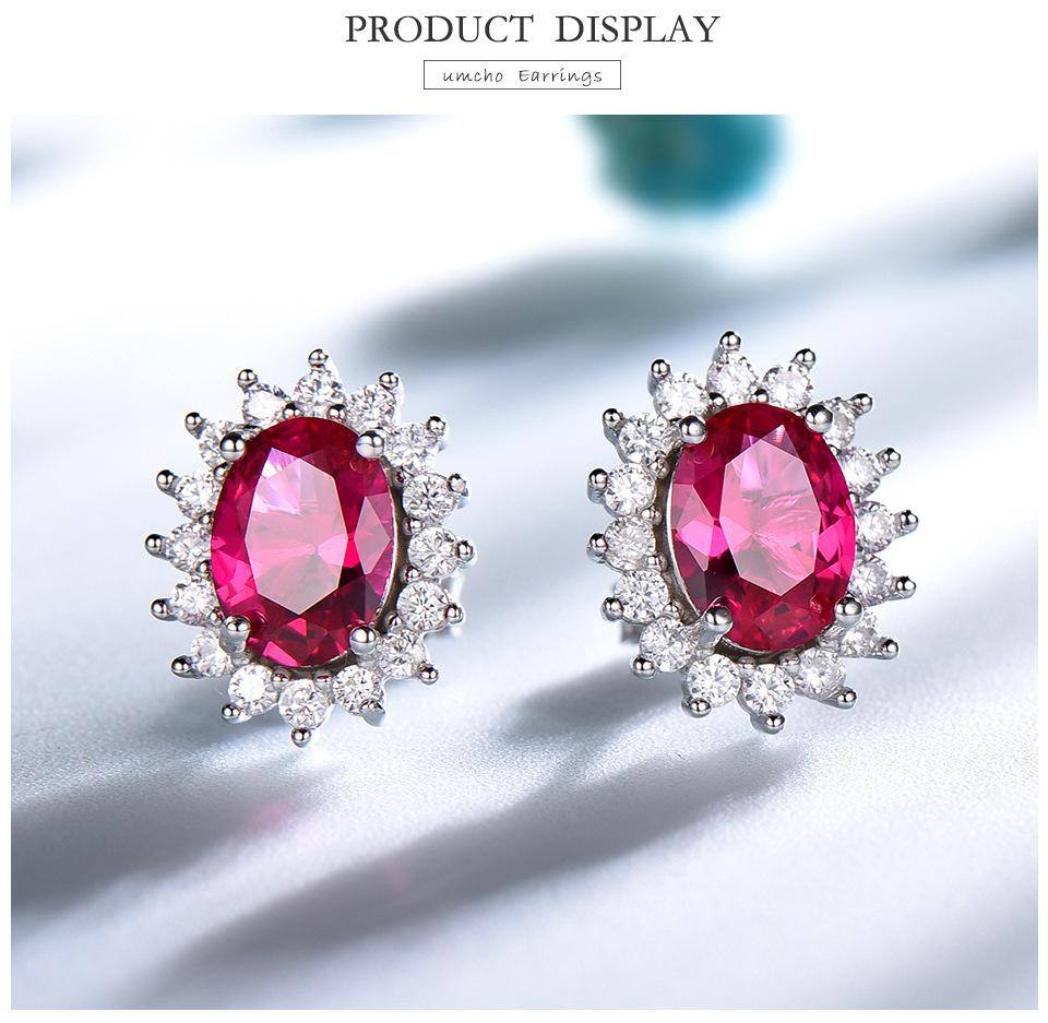 Flower Oval Ruby Studs Earrings - HERS