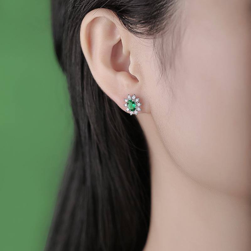 Emerald Earrings Studs Flower - HERS