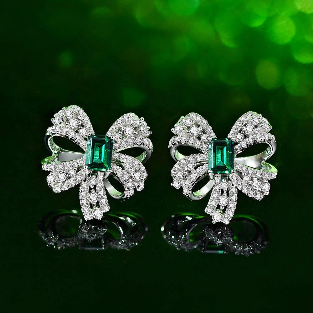 Emerald Stud Earrings Bow - HERS