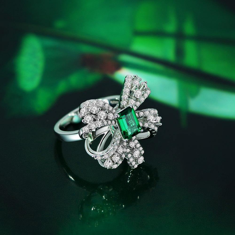 Lab Created Emerald Ring Fashion Bowknot - HERS