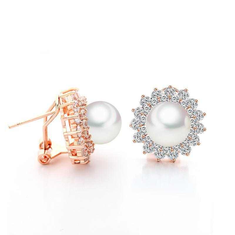 Pearl Lily Zircon Stud Earrings - HER'S