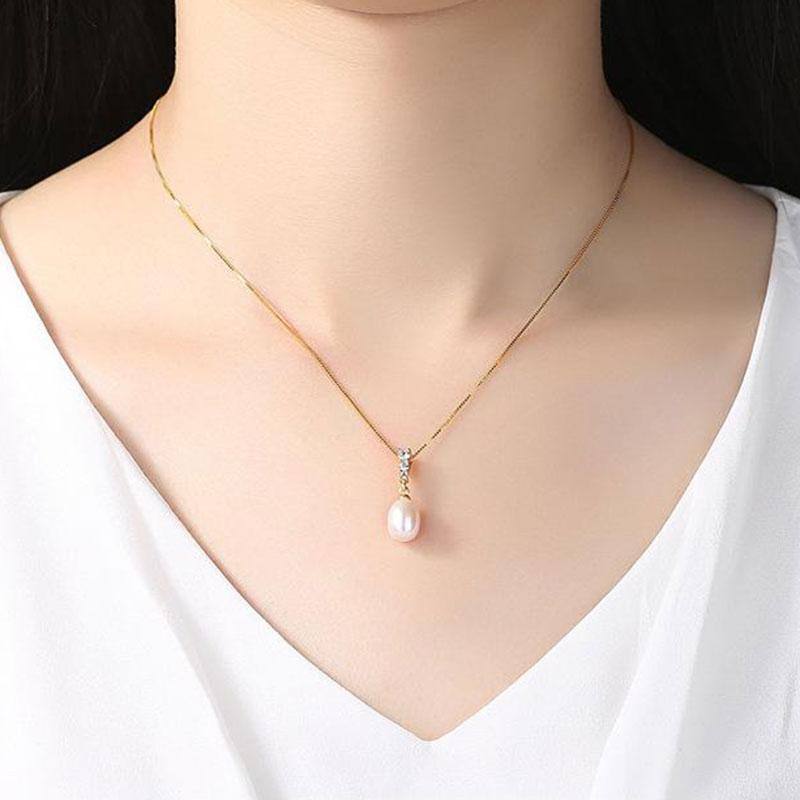 Large Pearl with Diamonds Silver Necklace - HER'S
