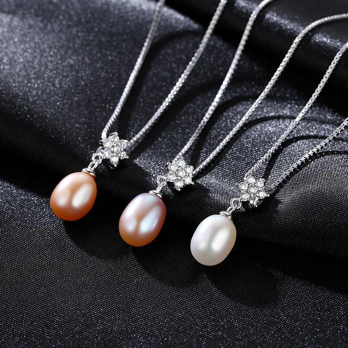 Flower Zircon Pearl Pendant Necklace - HER'S