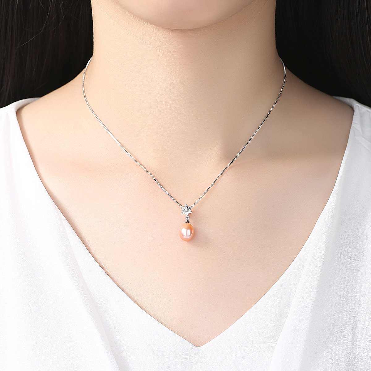 Flower Zircon Pearl Pendant Necklace - HER'S