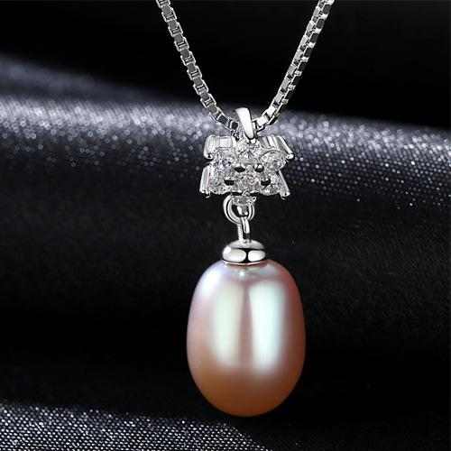 Flower Zircon Pearl Pendant Necklace - HER'S