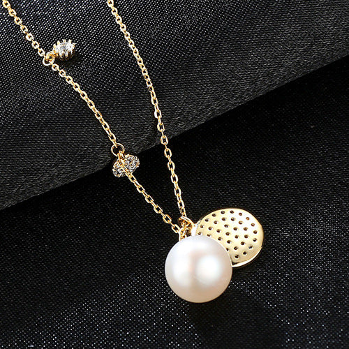 8mm Pearl Necklace with Round Coins - HERS