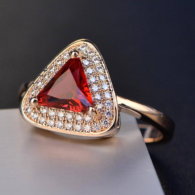 Rose Gold Triangle Ruby Ring - HER'S