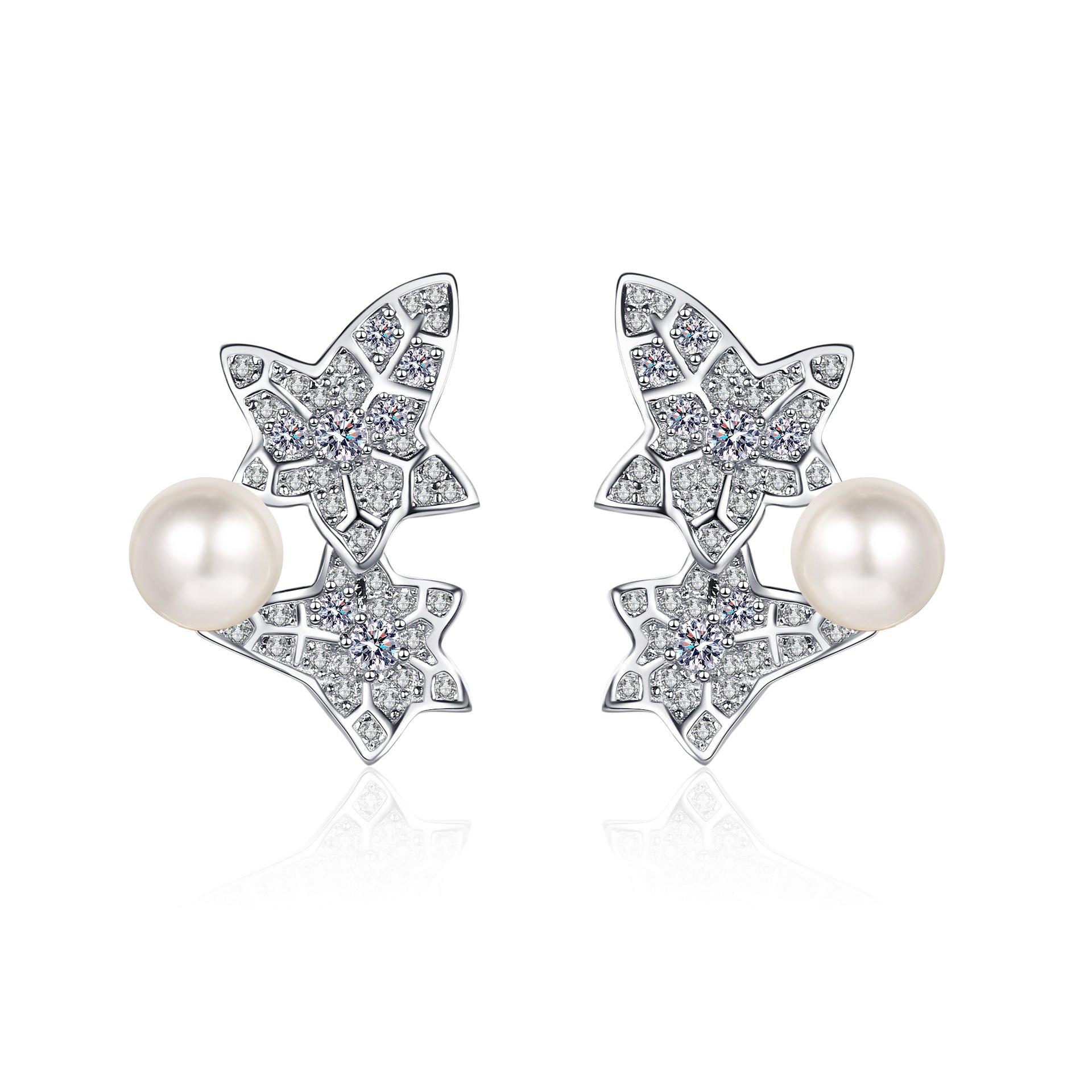 Real Pearl Earrings Studs with Moissanite