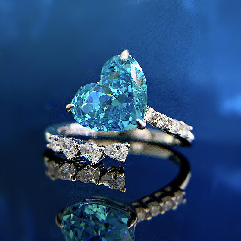 Sterling Silver Heart Shaped Aquamarine Ring