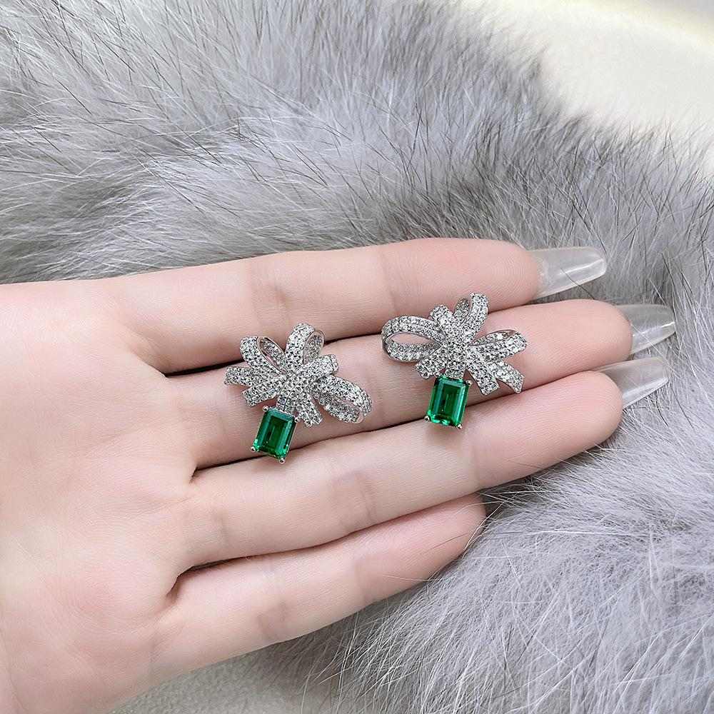 Emerald Cut Wedding Set Emerald Bow - HERS