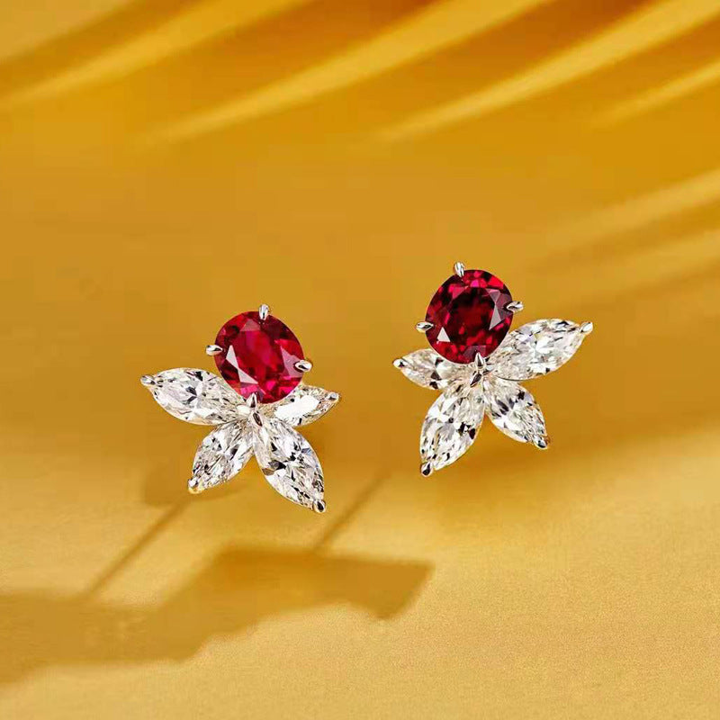 Ruby Diamond Earrings Studs