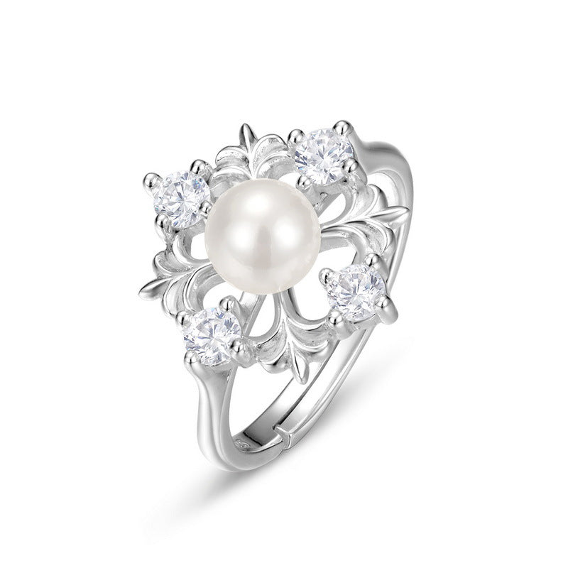 Snawflake Silver Pearl Ring