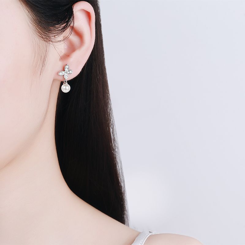 Diamond Pearl Drop Earrings - HERS