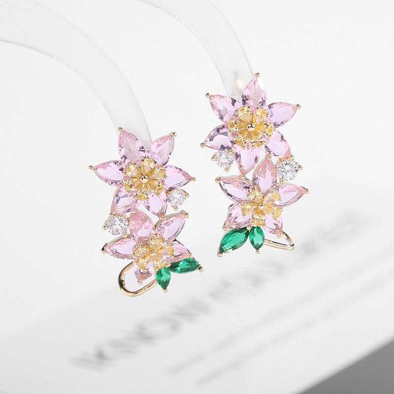 Colorful Zircon Flower Earrings - HERS