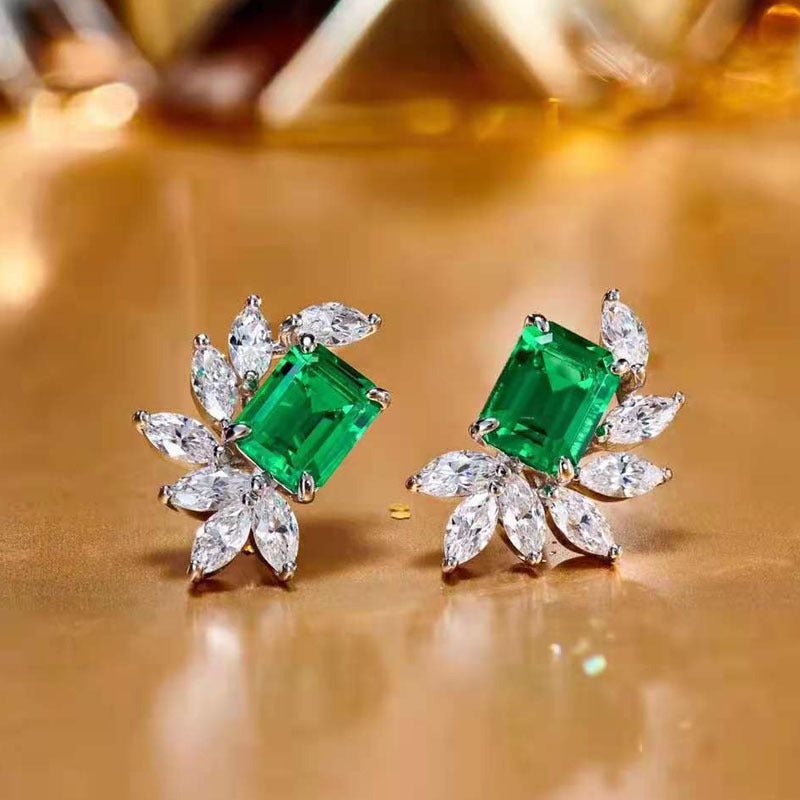 Emerald Cut Diamond Earrings Studs - HERS