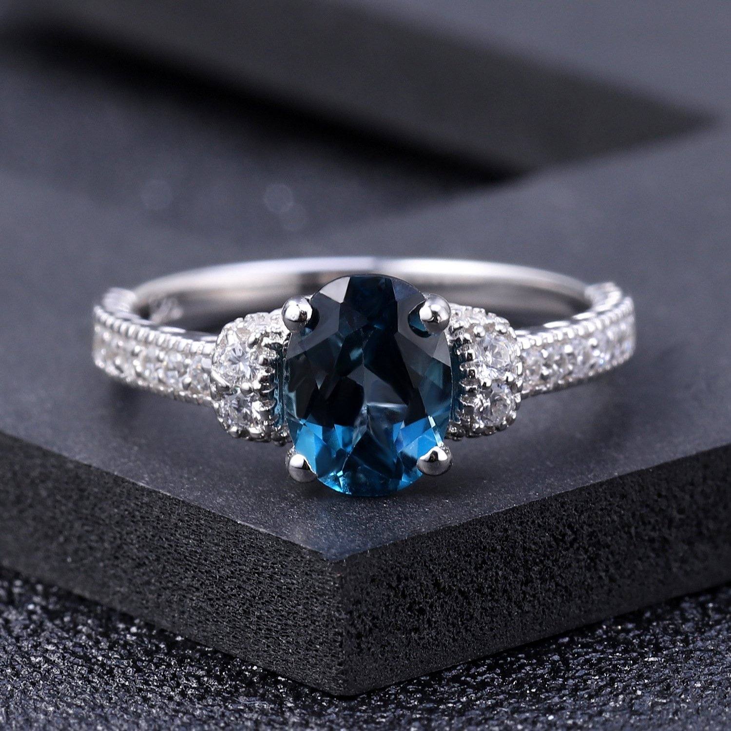 London Blue Topaz Engagement Ring - HERS