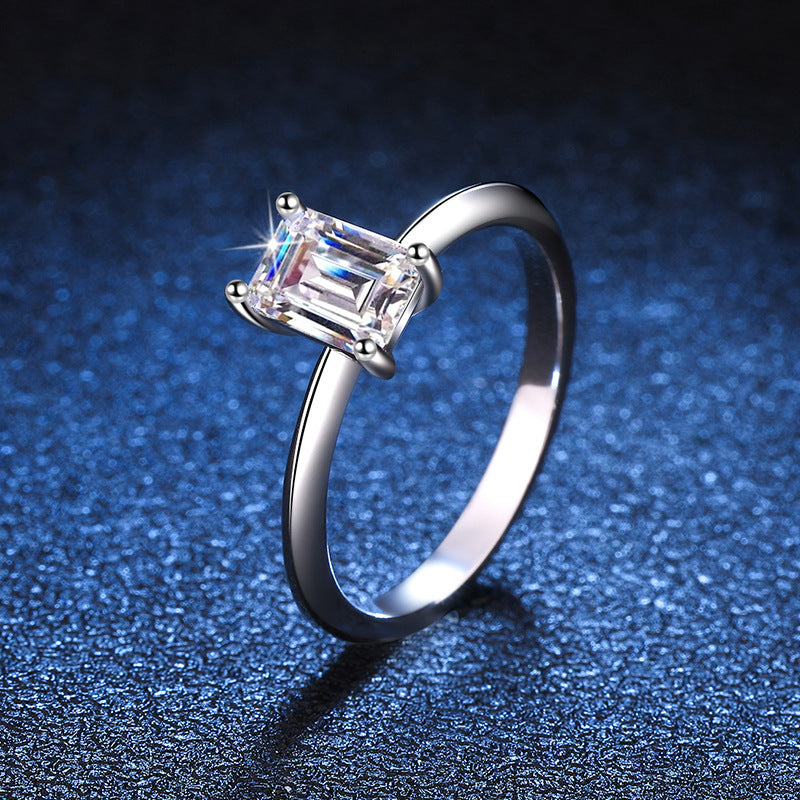 Emerald Cut moissanite Solitaire Ring