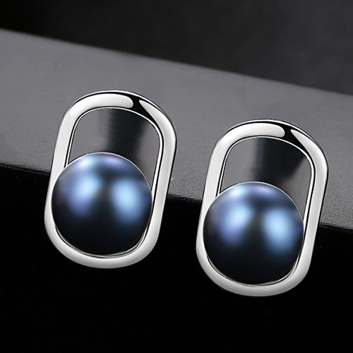Black Freshwater Pearl Earrings Studs - HERS
