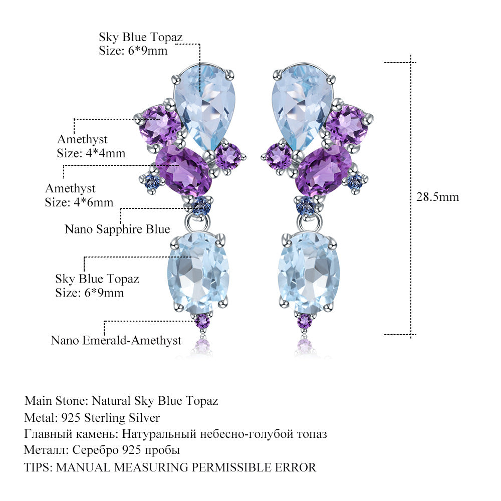Blue Topaz Birthstone Earrings With Eamethyst - HERS