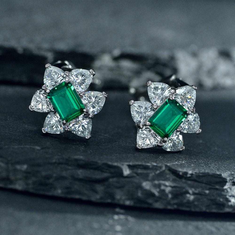 Emerald Stud Earrings  "Forest" - HERS