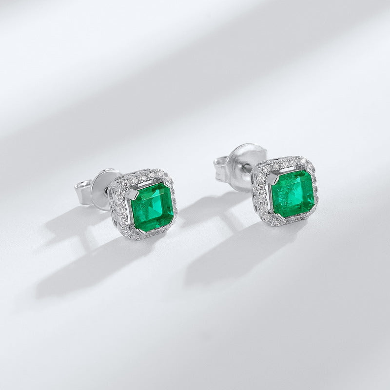 Square Emerald Earrings Studs
