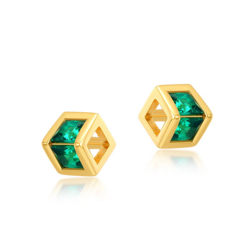 Emerald Stud Earrings Gold