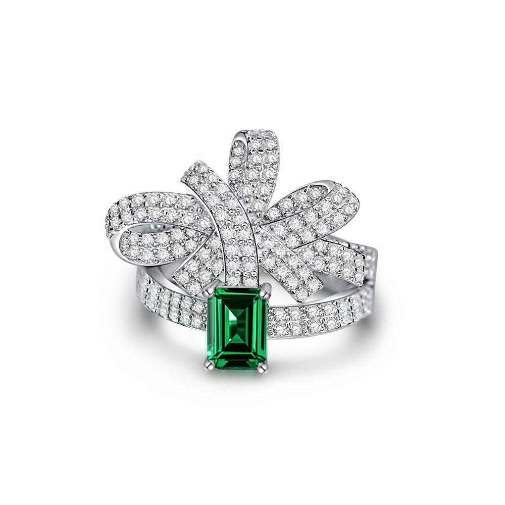 Emerald Cut Wedding Set Emerald Bow - HERS