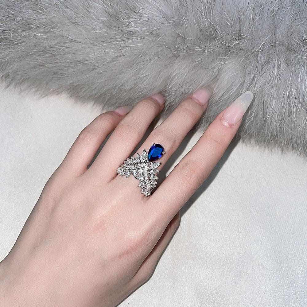 Pear Blue Sapphire and Diamond Ring - HERS