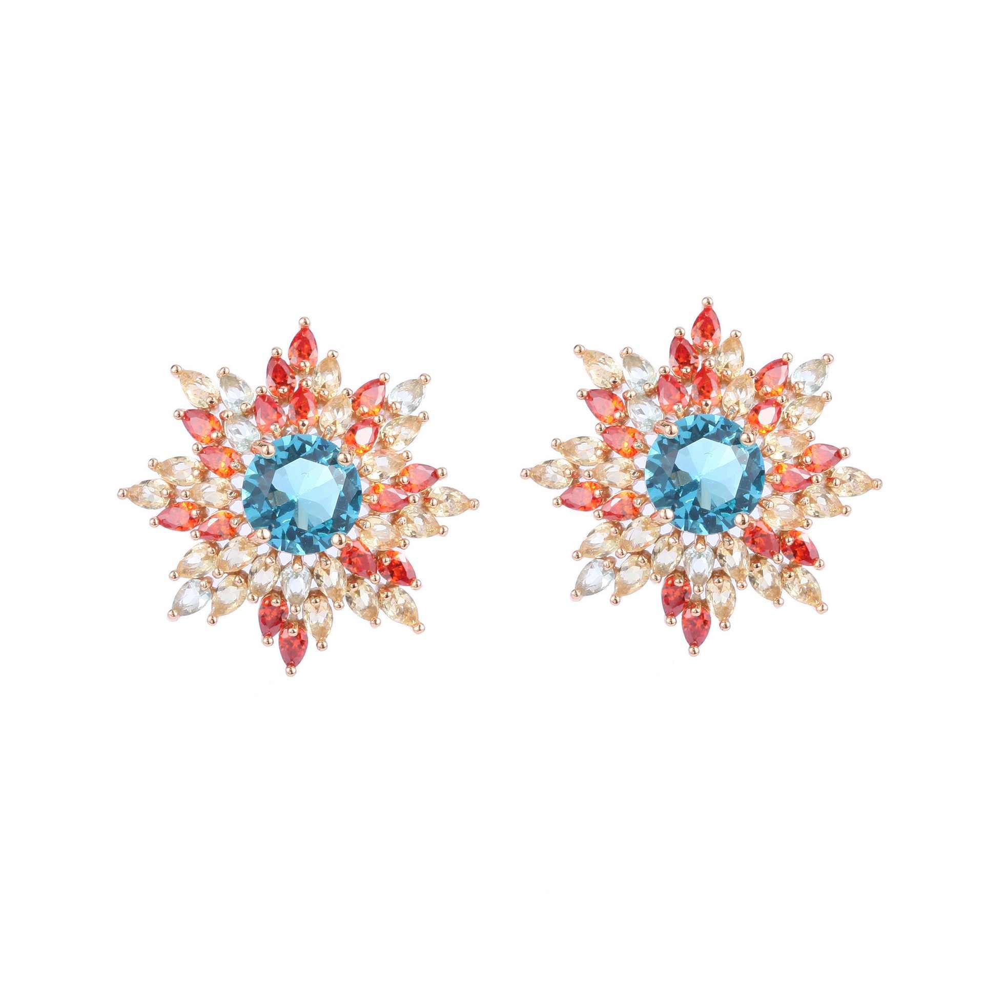 Octagonal Flower Colored Zircon Earrings - HER'S