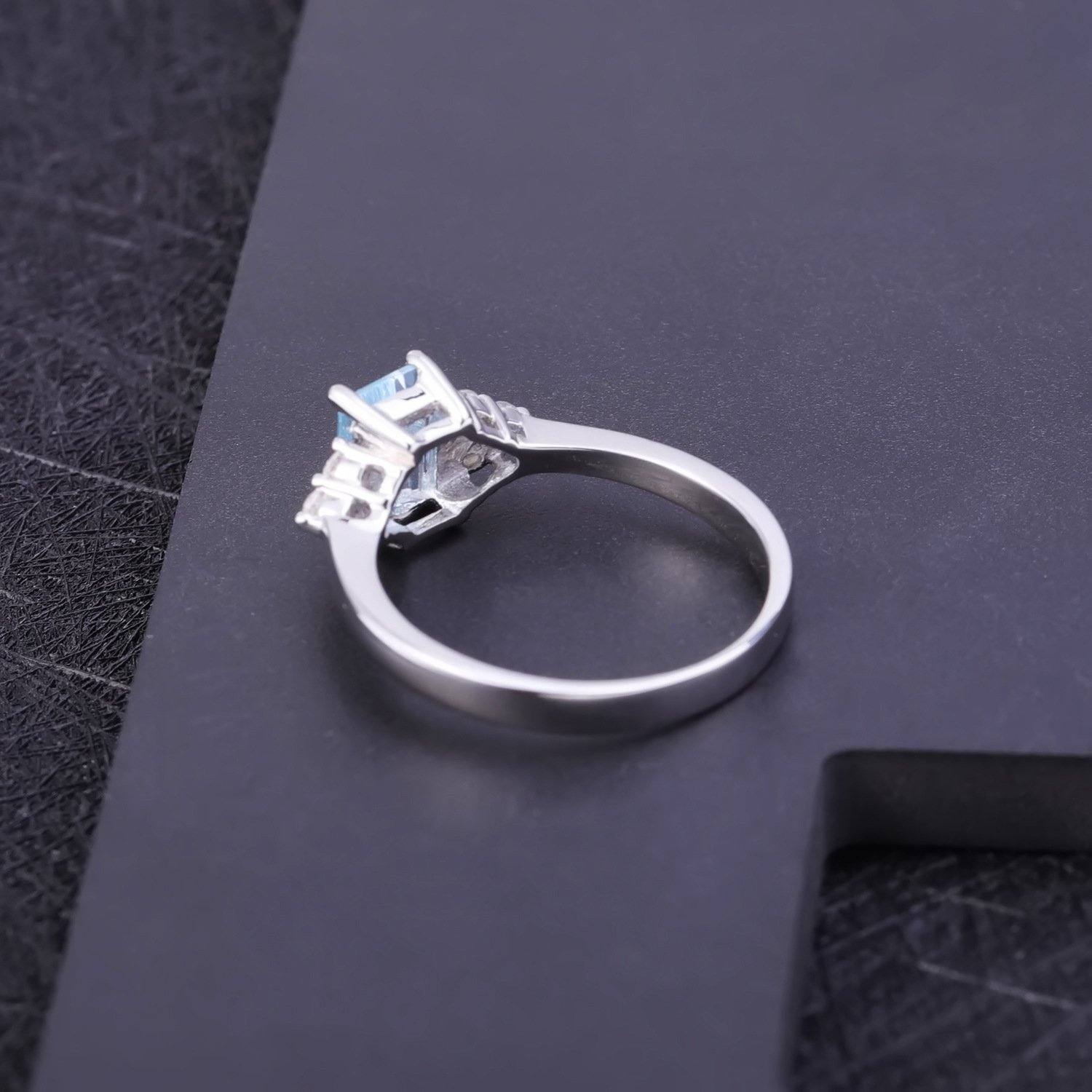 Emerald Cut Blue Topaz Engagement Ring - HERS