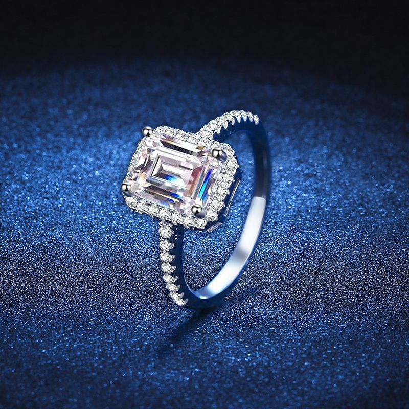 2 Carat Emerald Cut Moissanite Halo Ring