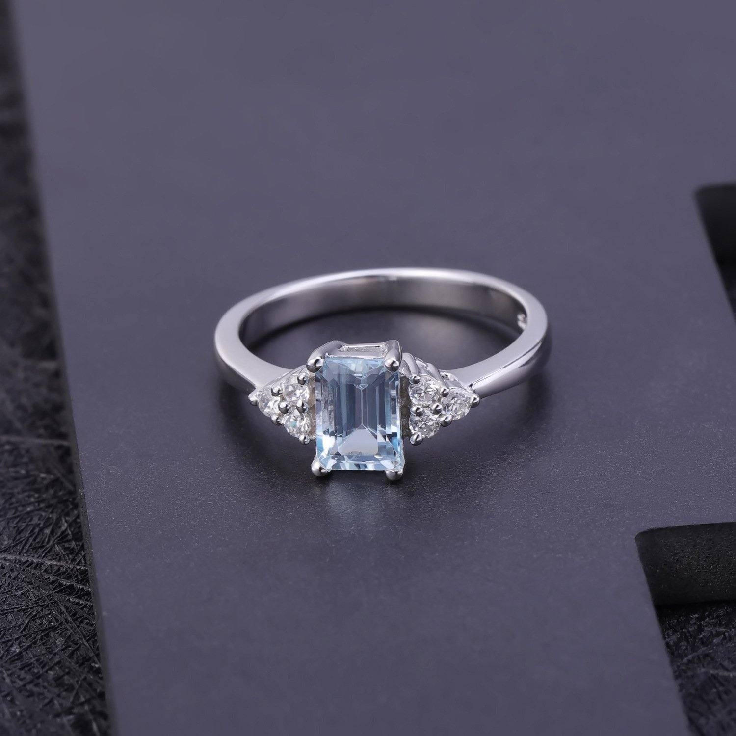 Emerald Cut Blue Topaz Engagement Ring - HERS