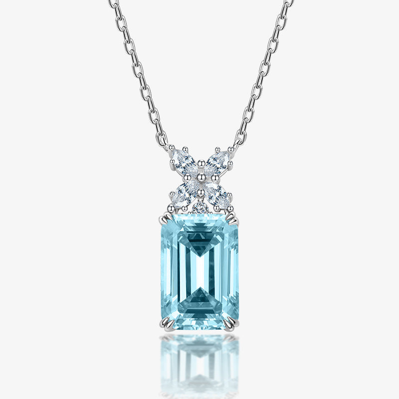 Aquamarine Stone Necklace Emerald Cut - HERS
