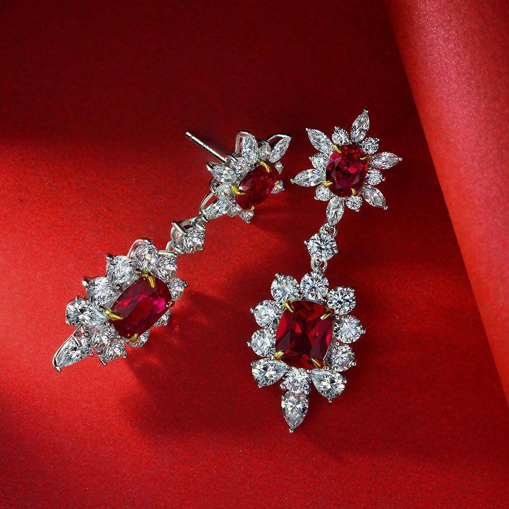 Vintage Sunflower Ruby Earrings - HER'S