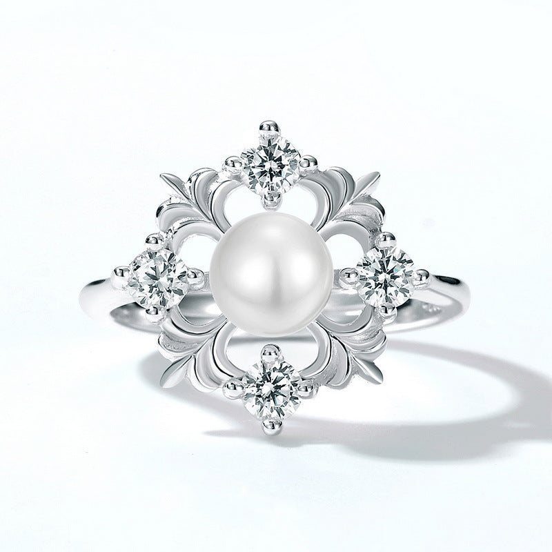 Snawflake Silver Pearl Ring