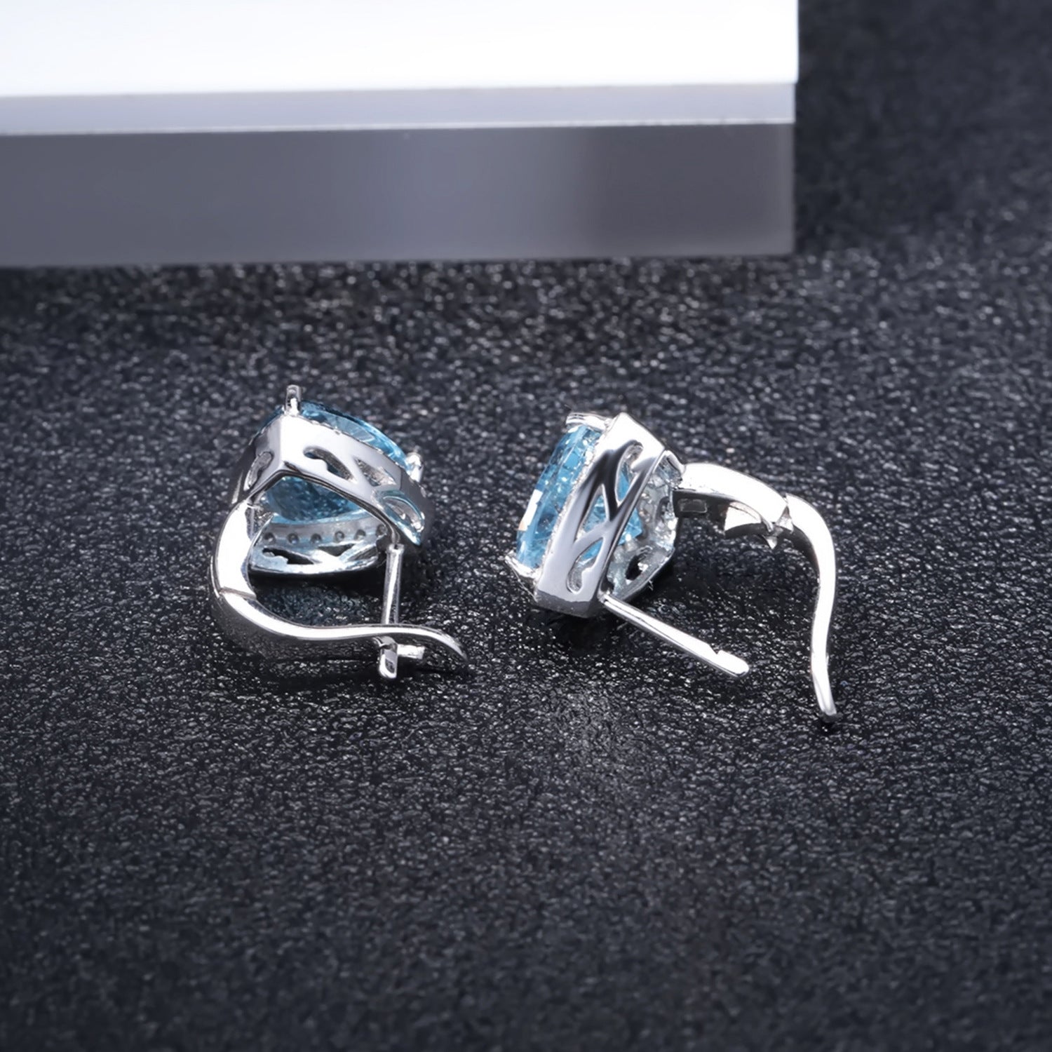 Blue Topaz Stud Earrings Sterling Silver - HERS