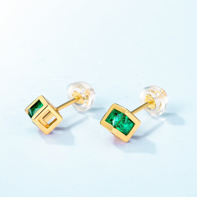 Emerald Stud Earrings Gold
