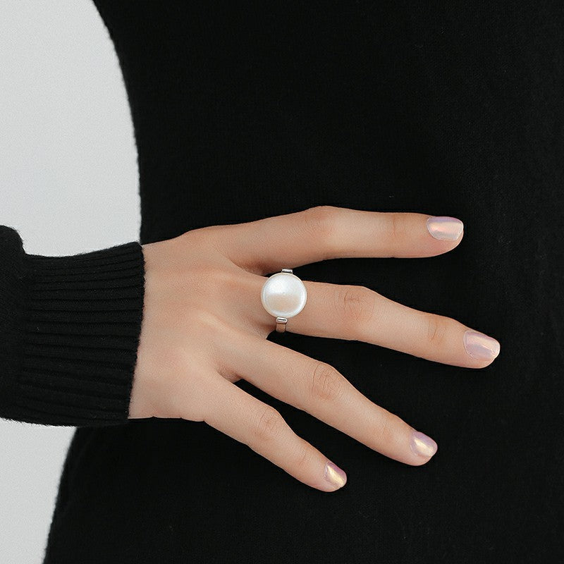 White Baroque Pearl Ring Coin Baroque Pearl