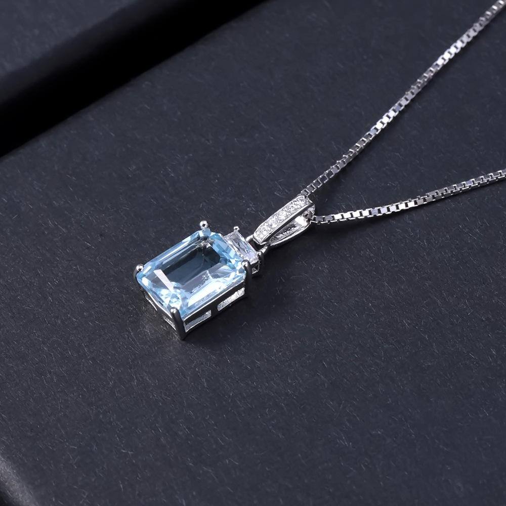 Square Blue Topaz Necklace - HER'S