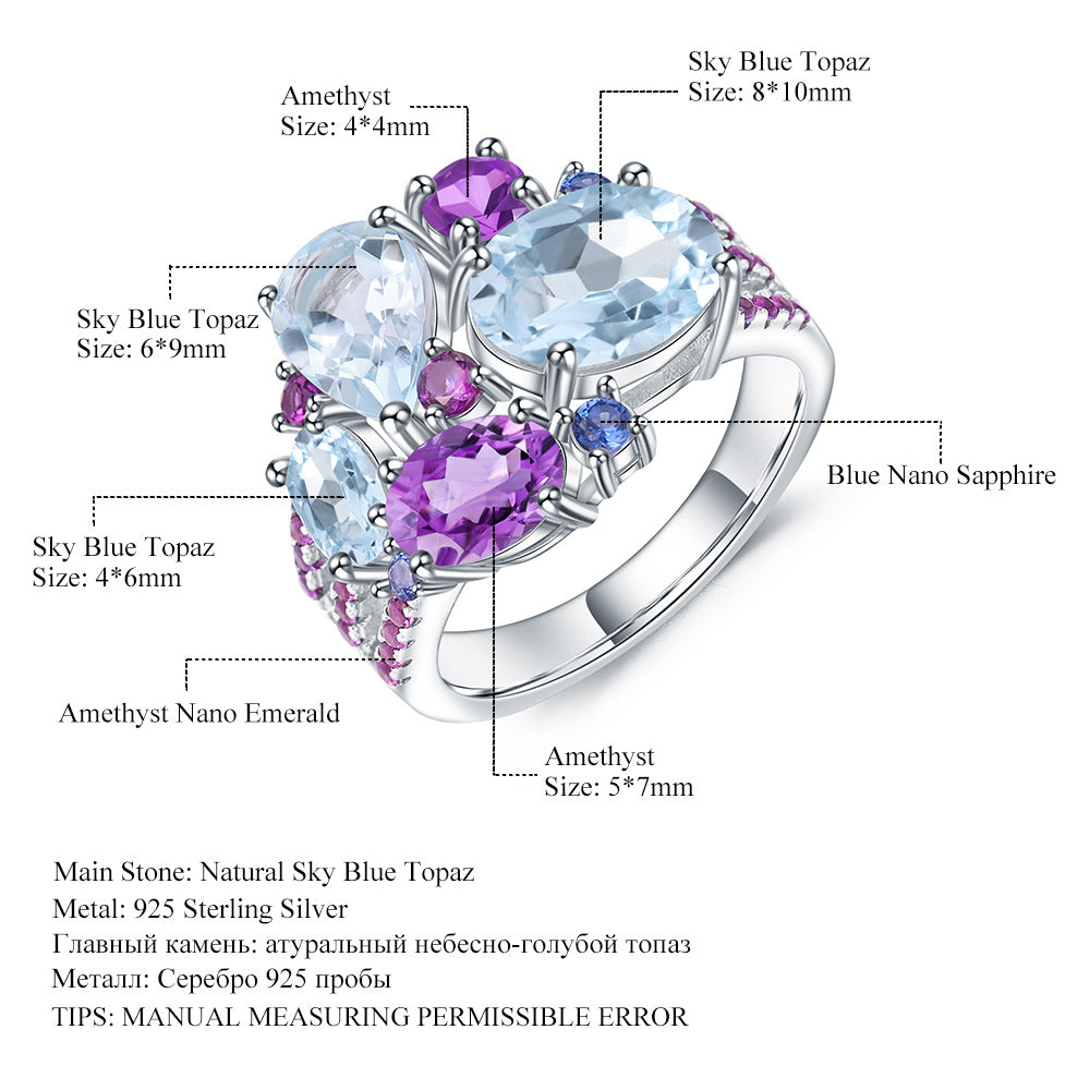 Blue Topaz Wedding Ring Set - HERS