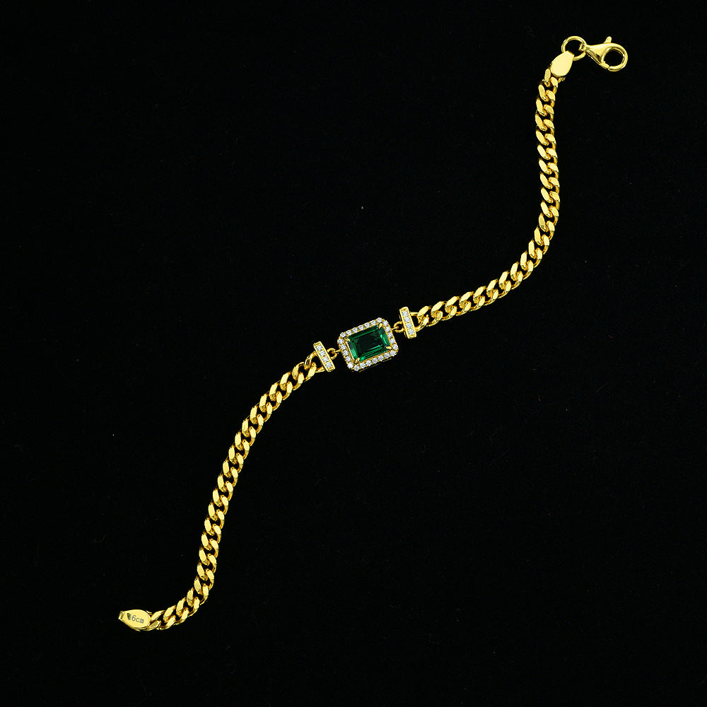 Cuban Link Bracelet with Emerald - HERS